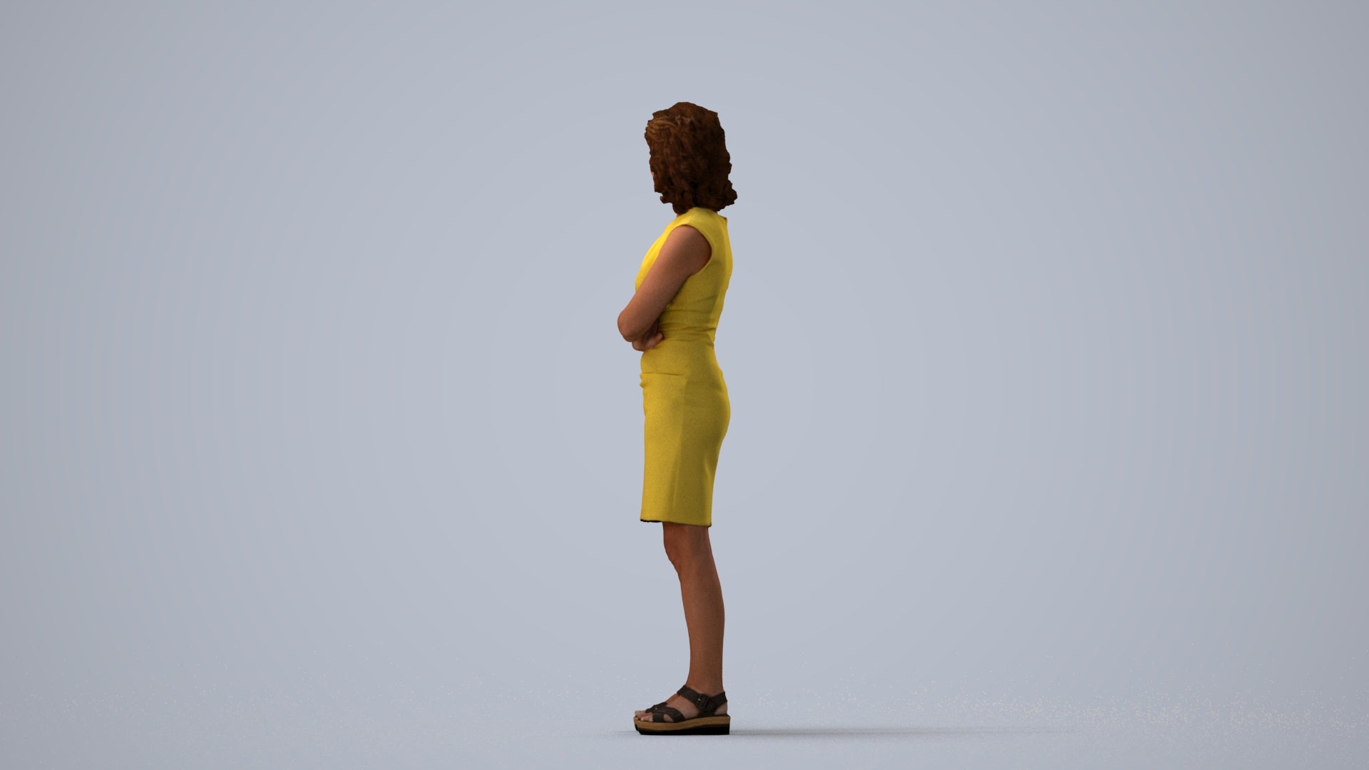 scanned 3D woman business standing, photogrammetry people for Enscape and V-Ray, three-quarter view render