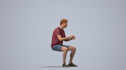 realistic 3D human man casual sitting, archviz people FBX OBJ for Blender, side view render