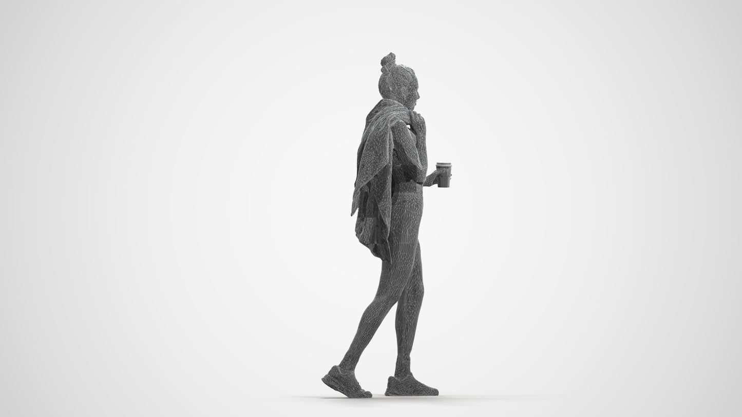 scanned 3D woman sport, photogrammetry people for Enscape and V-Ray, wireframe front view