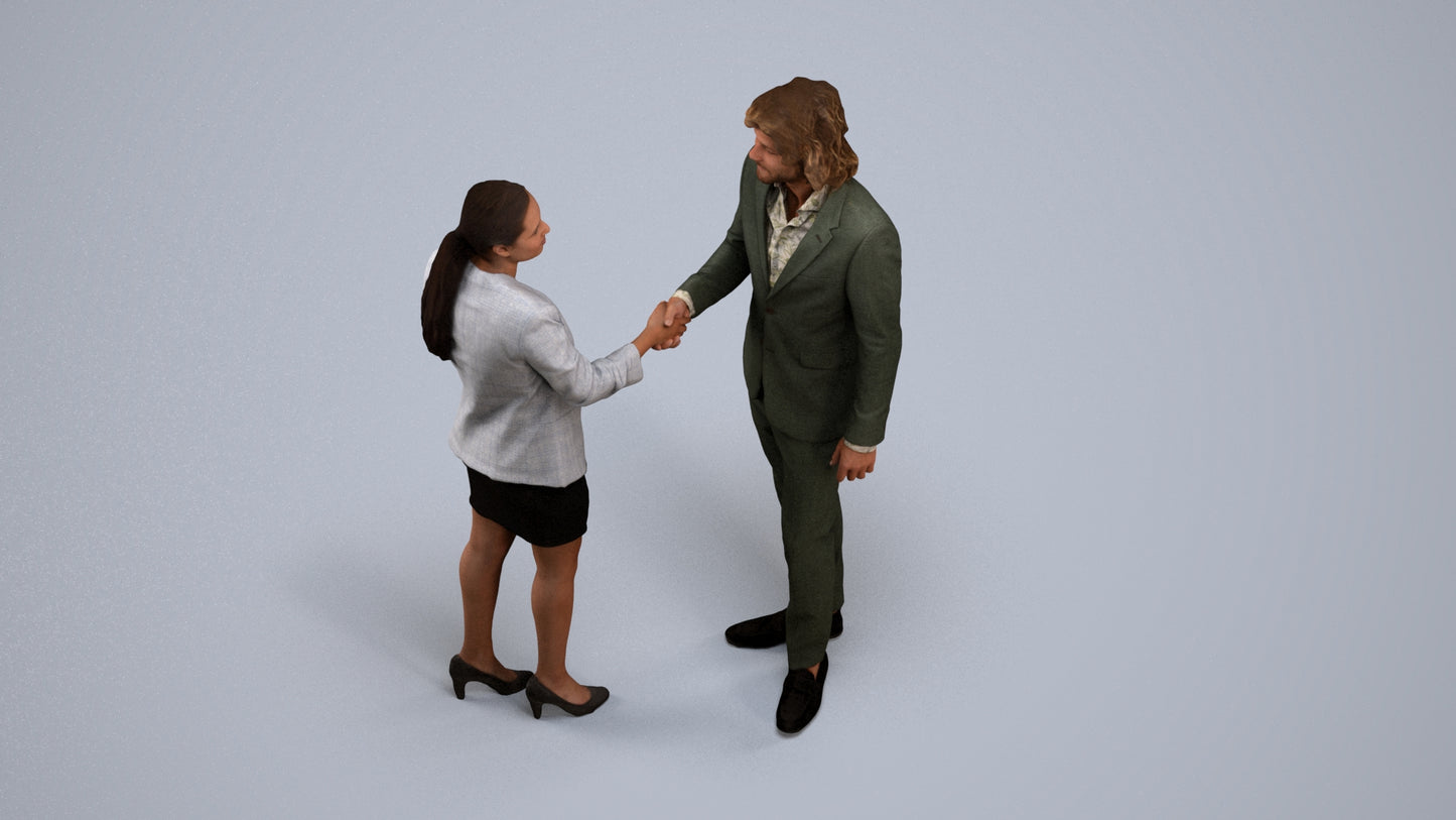 3D human model woman business, photogrammetry scanned person for archviz, back view render
