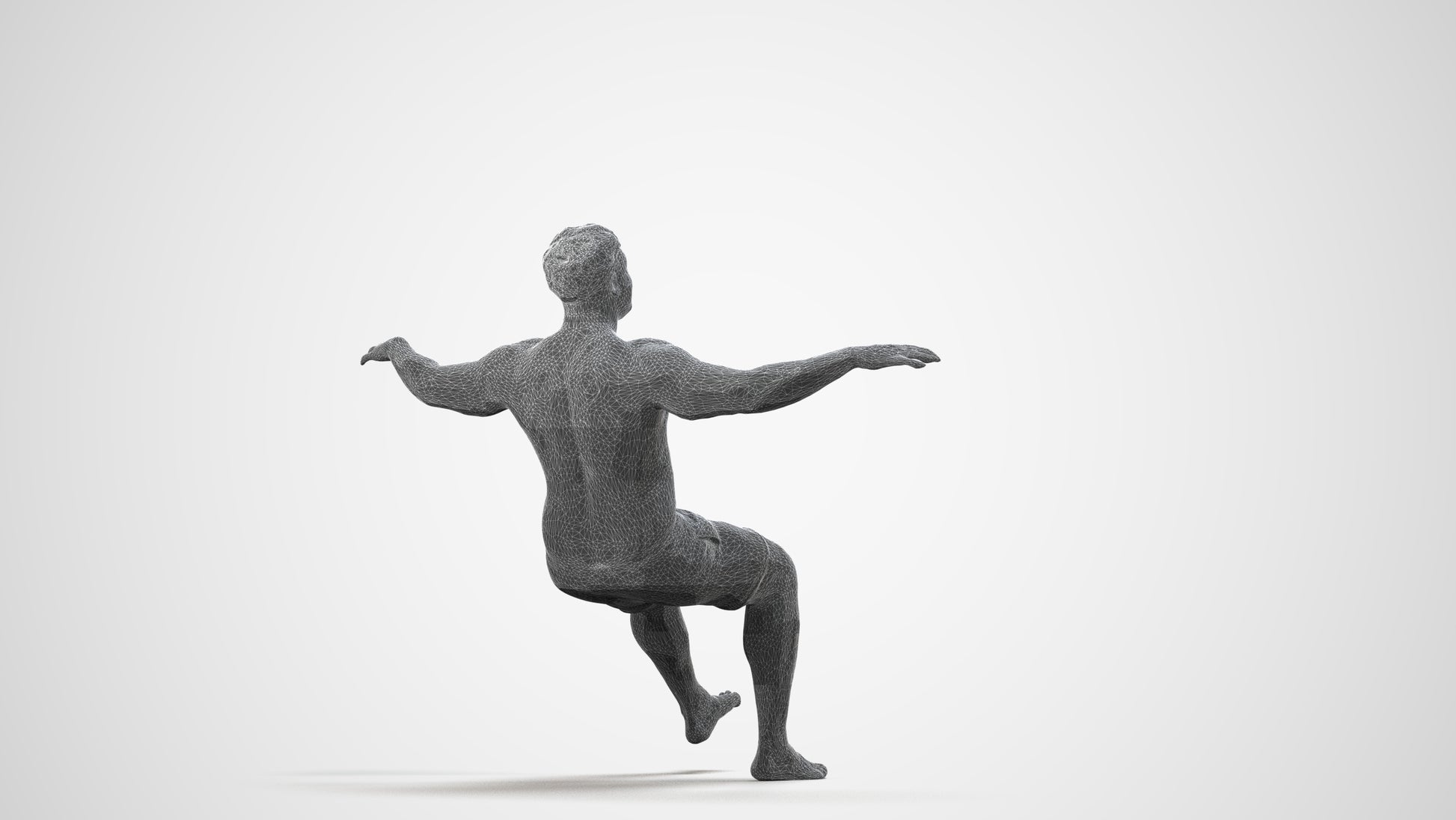 3D human model man pool, photogrammetry scanned person for archviz, wireframe side view