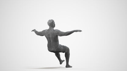 3D human model man pool, photogrammetry scanned person for archviz, wireframe side view
