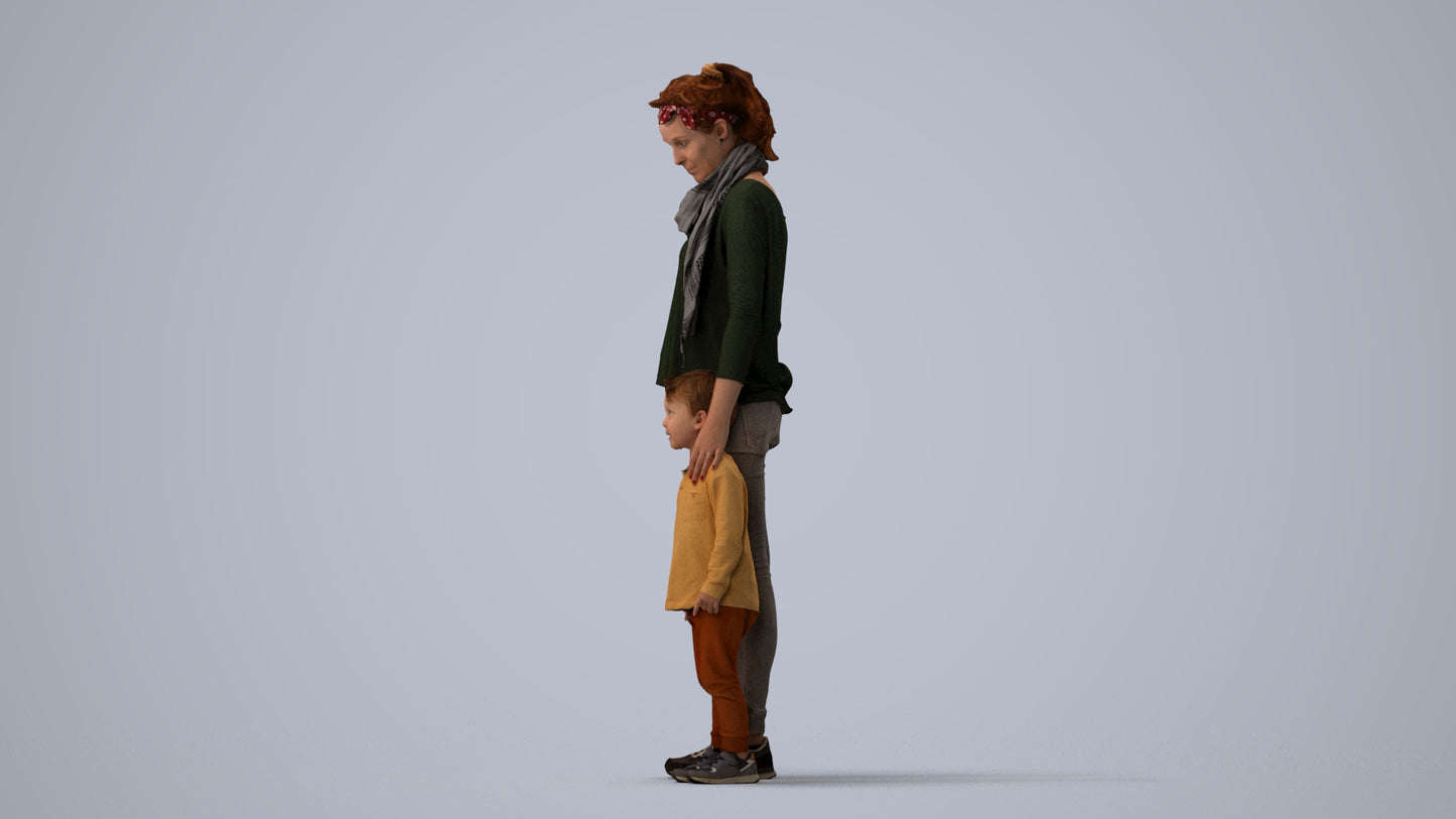 realistic 3D people girl casual kids, render-ready for V-Ray and Corona, FBX OBJ, three-quarter view render