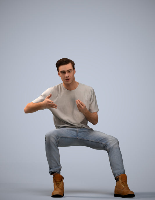 realistic 3D man casual sitting, scanned archviz people for Blender and 3ds Max