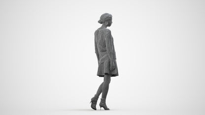 realistic 3D woman business standing, scanned archviz people for Blender and 3ds Max, wireframe side view