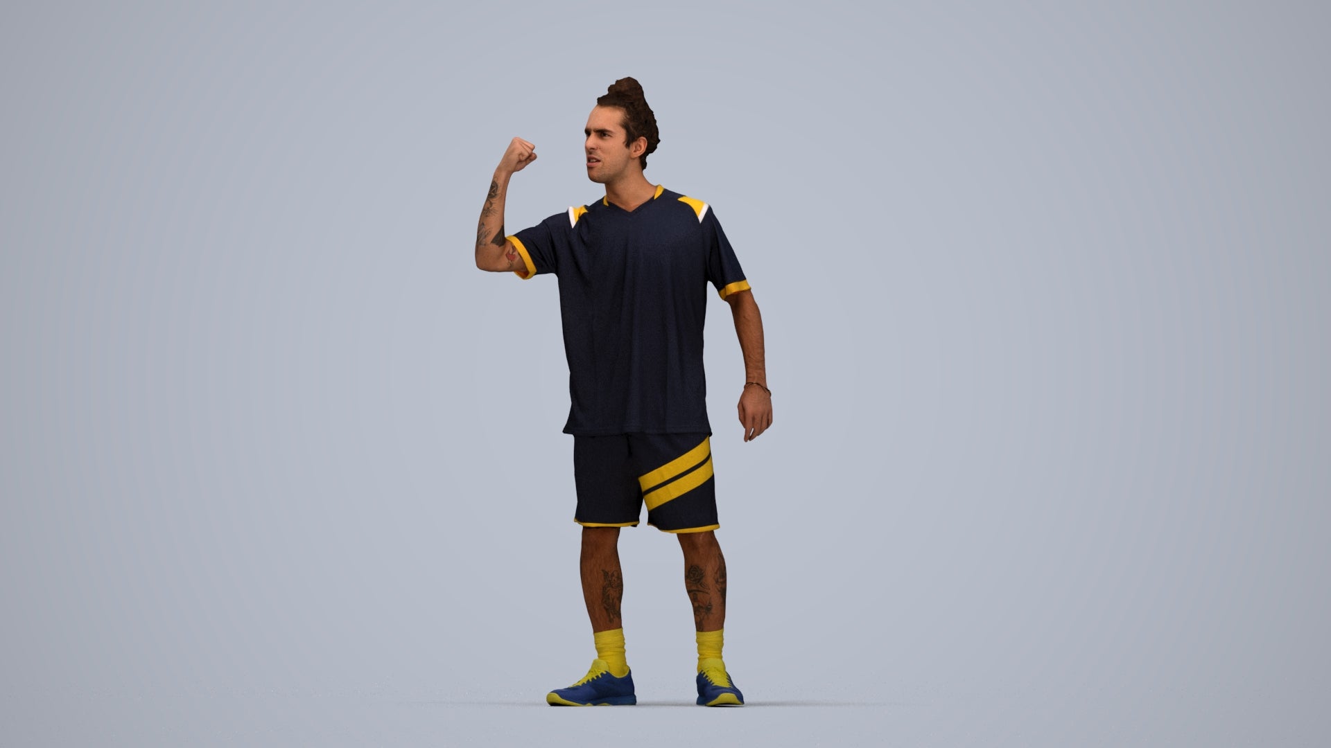 3D people model man sport, scanned human for 3ds Max rendering, top-down view render