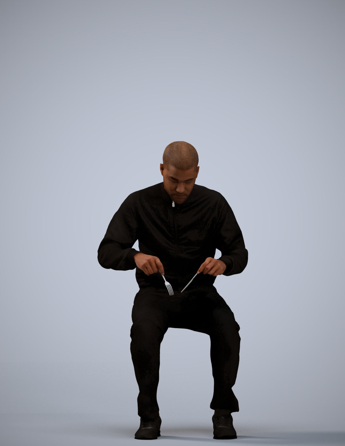 3D human model man casual sitting, photogrammetry scanned person for archviz