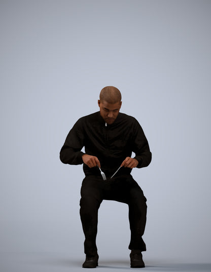 3D human model man casual sitting, photogrammetry scanned person for archviz