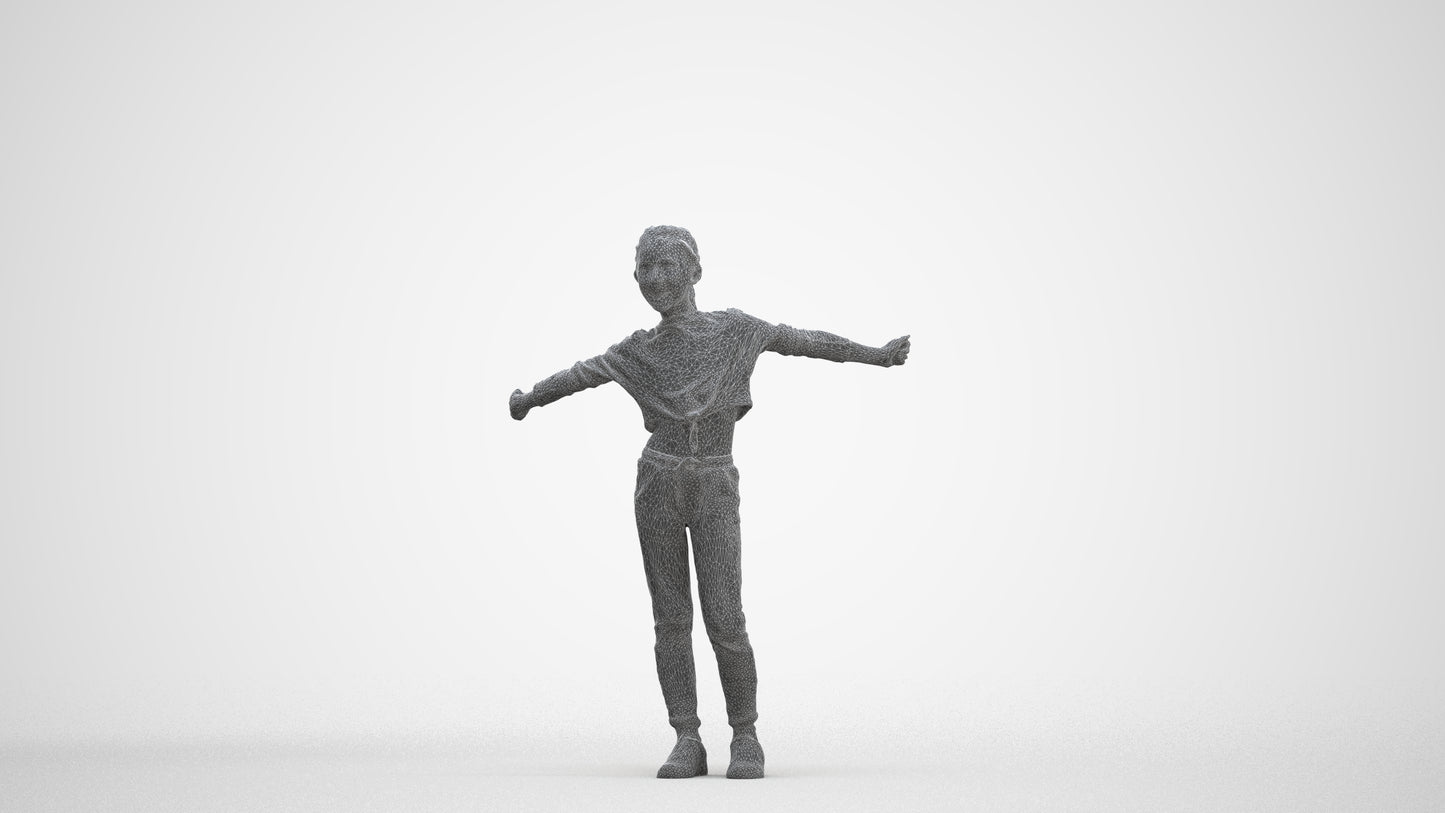 realistic 3D human girl casual kids, archviz people FBX OBJ for Blender, three-quarter front view render