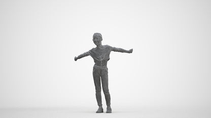 realistic 3D human girl casual kids, archviz people FBX OBJ for Blender, three-quarter front view render