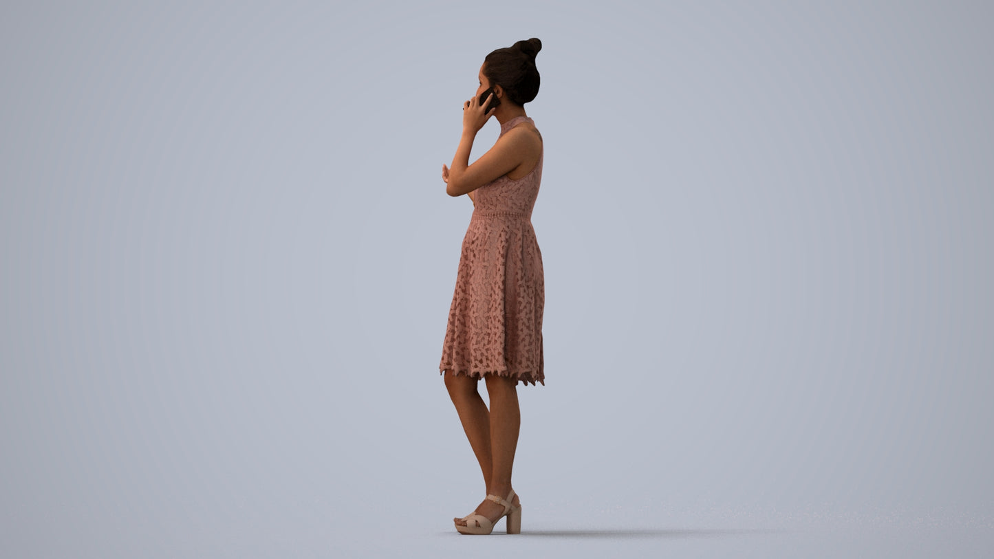 scanned 3D woman formal standing, photogrammetry people for Enscape and V-Ray, three-quarter view render