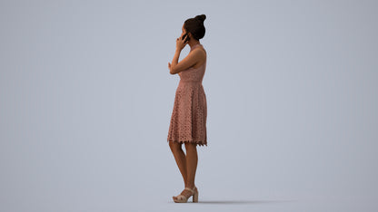 scanned 3D woman formal standing, photogrammetry people for Enscape and V-Ray, three-quarter view render