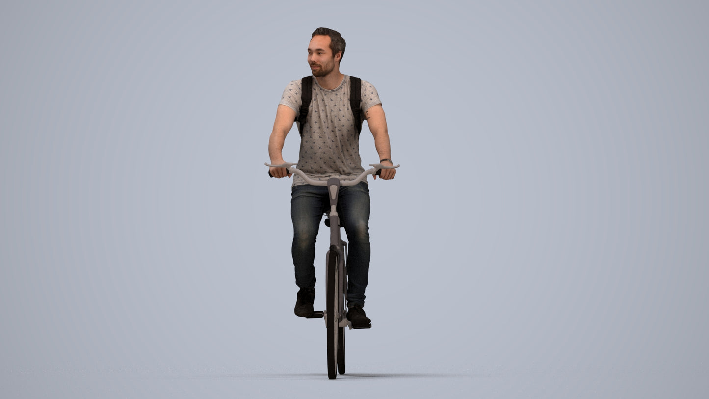 realistic 3D human man casual cycling, archviz people FBX OBJ for Blender, top-down view render