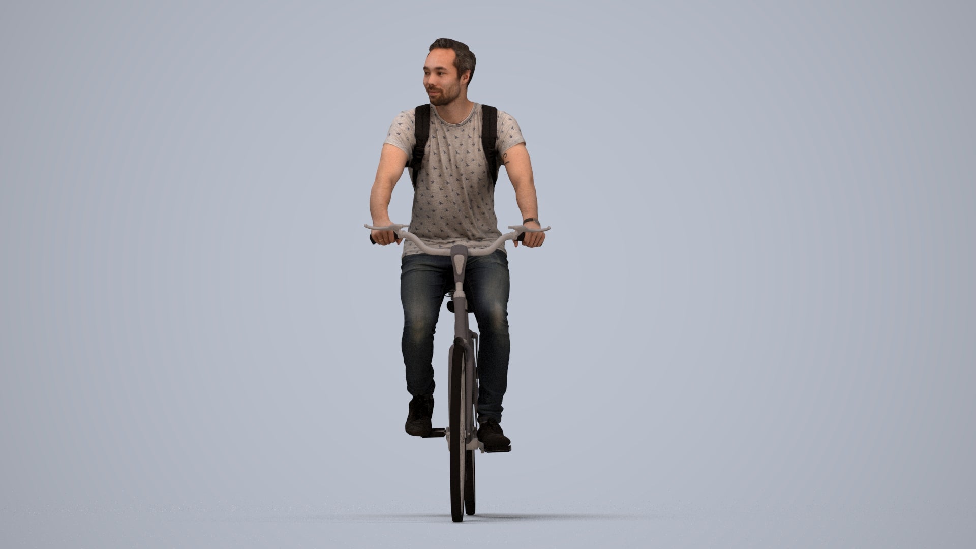 realistic 3D human man casual cycling, archviz people FBX OBJ for Blender, top-down view render