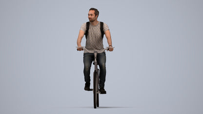 realistic 3D human man casual cycling, archviz people FBX OBJ for Blender, top-down view render