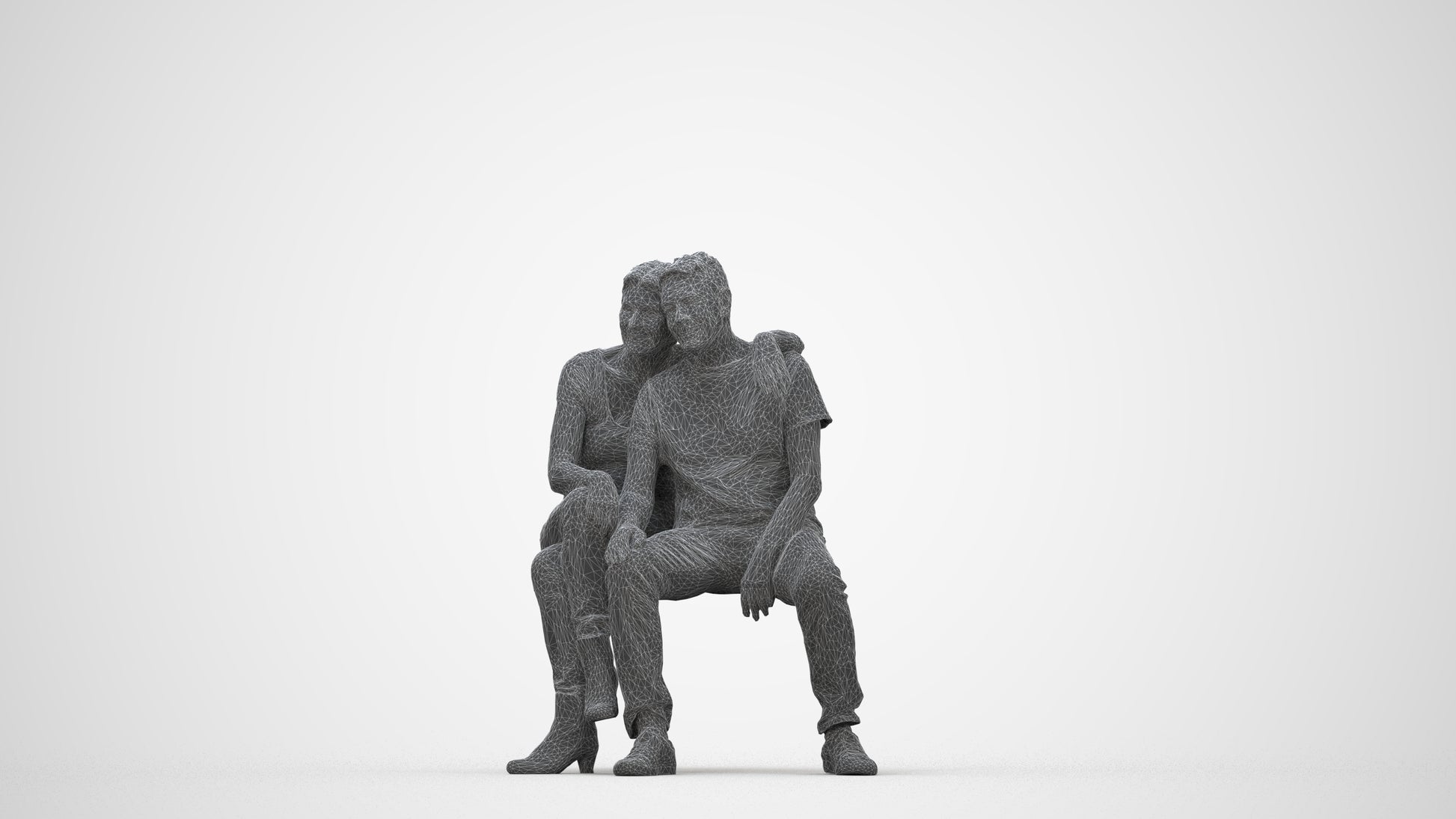 3D people model senior woman casual couple, scanned human for 3ds Max rendering, wireframe back view