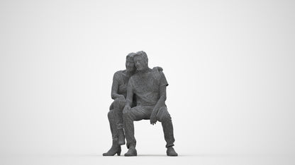 3D people model senior woman casual couple, scanned human for 3ds Max rendering, wireframe back view