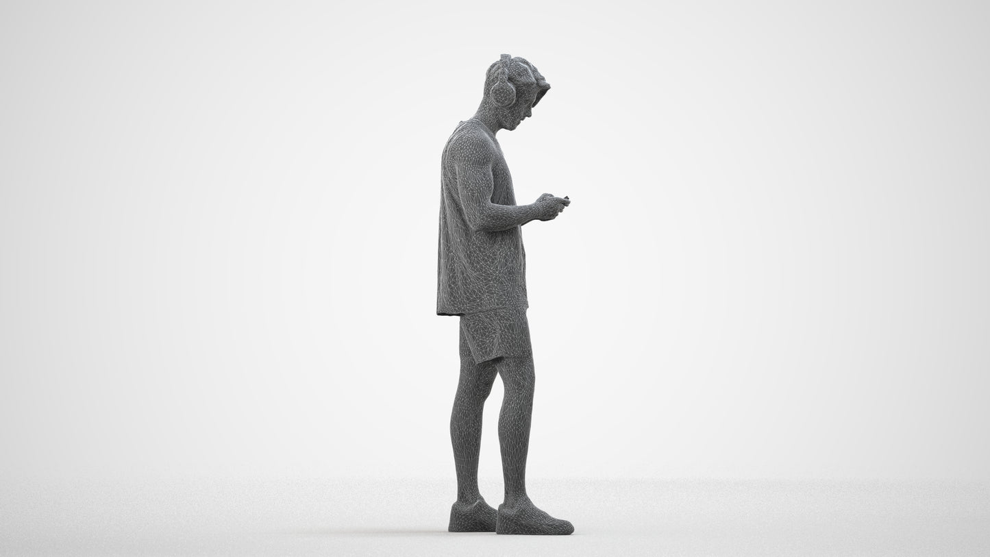 realistic 3D human man sport standing, archviz people FBX OBJ for Blender, wireframe side view