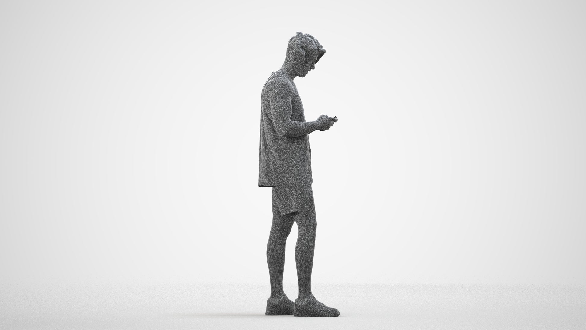 realistic 3D human man sport standing, archviz people FBX OBJ for Blender, wireframe side view