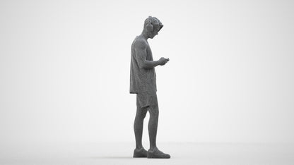 realistic 3D human man sport standing, archviz people FBX OBJ for Blender, wireframe side view