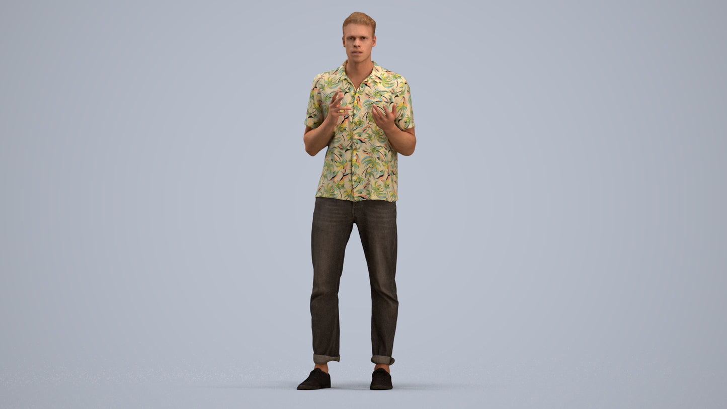 3D people model man casual standing, scanned human for 3ds Max rendering, standing pose render