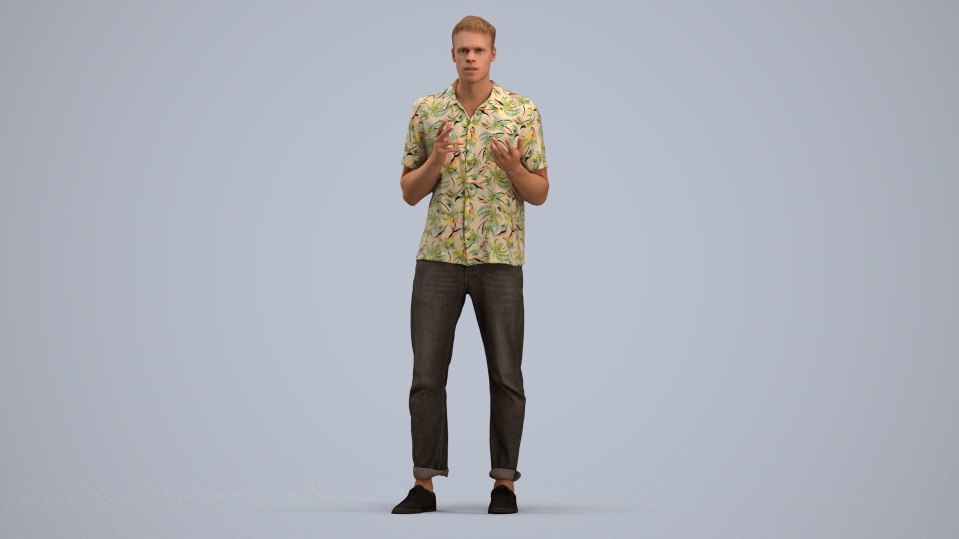 3D people model man casual standing, scanned human for 3ds Max rendering, standing pose render