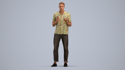 3D people model man casual standing, scanned human for 3ds Max rendering, standing pose render