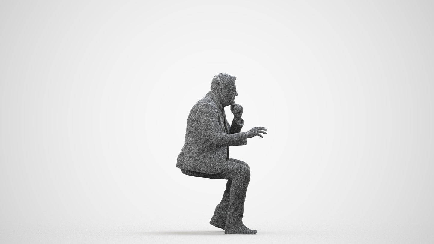 3D people model man business, scanned human for 3ds Max rendering, wireframe side view