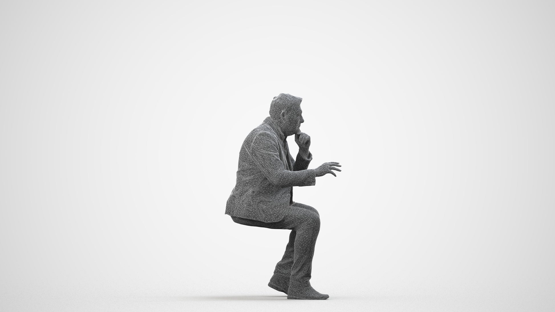 3D people model man business, scanned human for 3ds Max rendering, wireframe side view