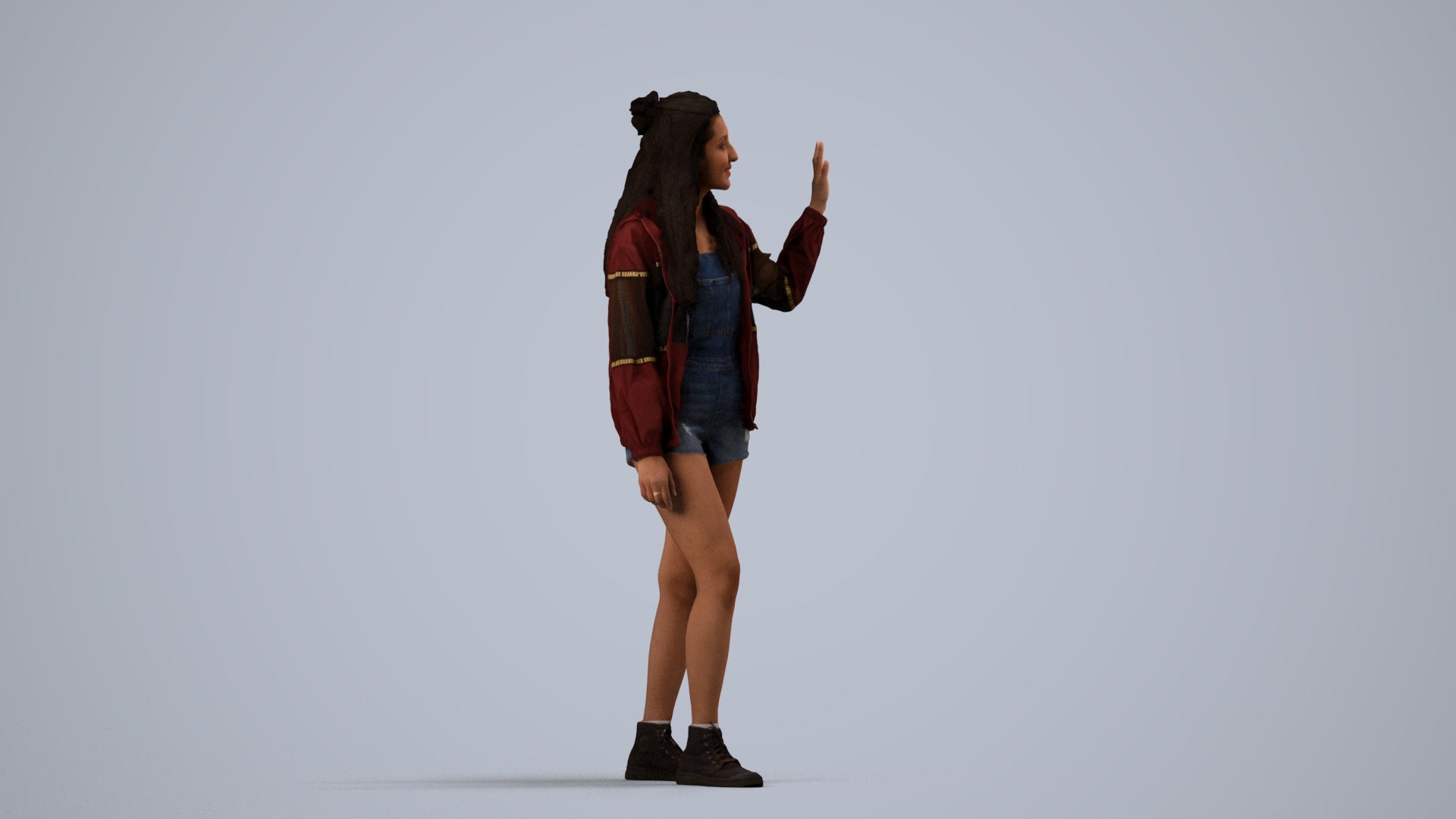 realistic 3D people woman casual walking, render-ready for V-Ray and Corona, FBX OBJ, side view render
