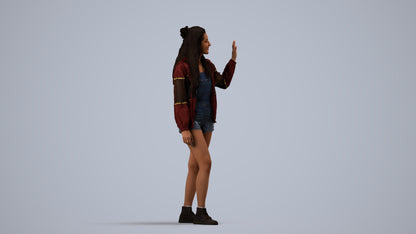 realistic 3D people woman casual walking, render-ready for V-Ray and Corona, FBX OBJ, side view render