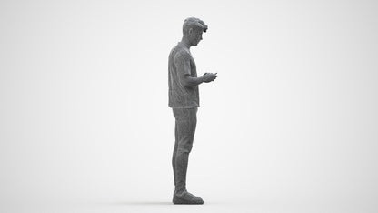 3D scanned man standing casual, photorealistic archviz people for Enscape and SketchUp, wireframe side view