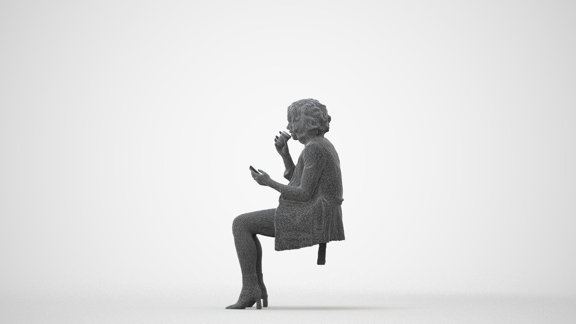 3D people model woman business sitting, scanned human for 3ds Max rendering, square thumbnail