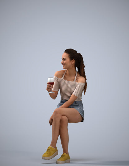 photogrammetry 3D woman casual sitting, realistic human model archviz FBX