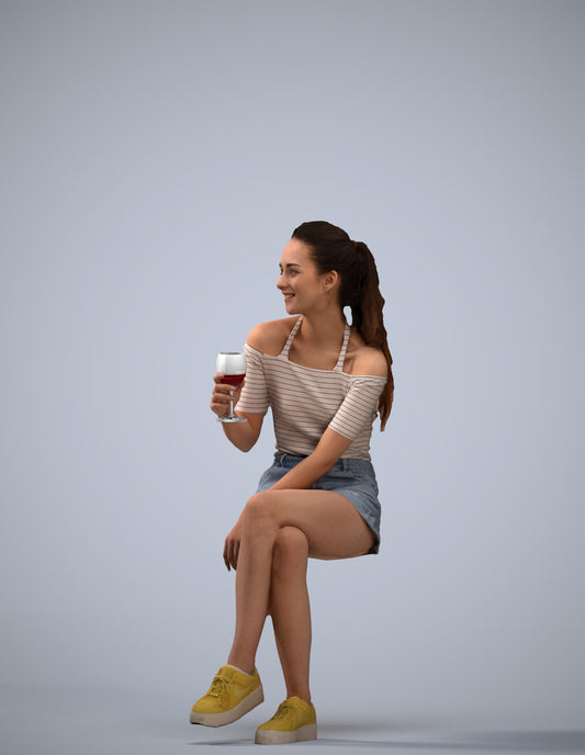 photogrammetry 3D woman casual sitting, realistic human model archviz FBX