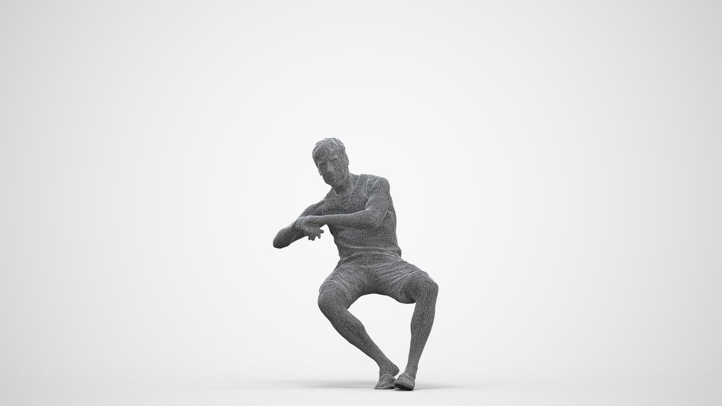 3D scanned man sitting casual, photorealistic archviz people for Enscape and SketchUp, three-quarter front view render