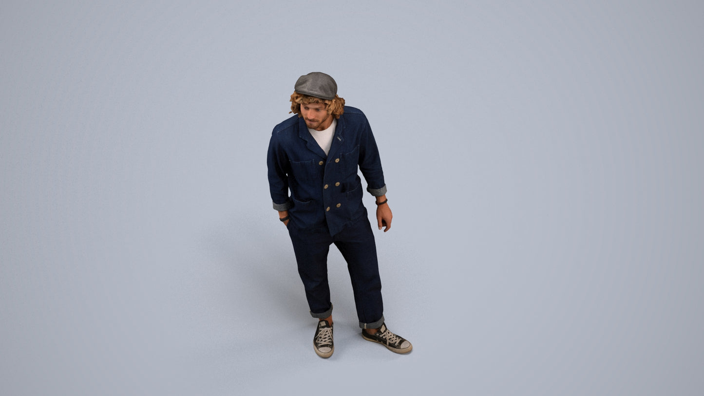 3D scanned man standing casual, photorealistic archviz people for Enscape and SketchUp, back view render