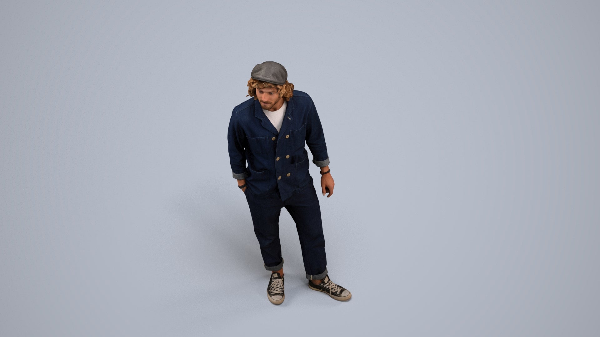 3D scanned man standing casual, photorealistic archviz people for Enscape and SketchUp, back view render