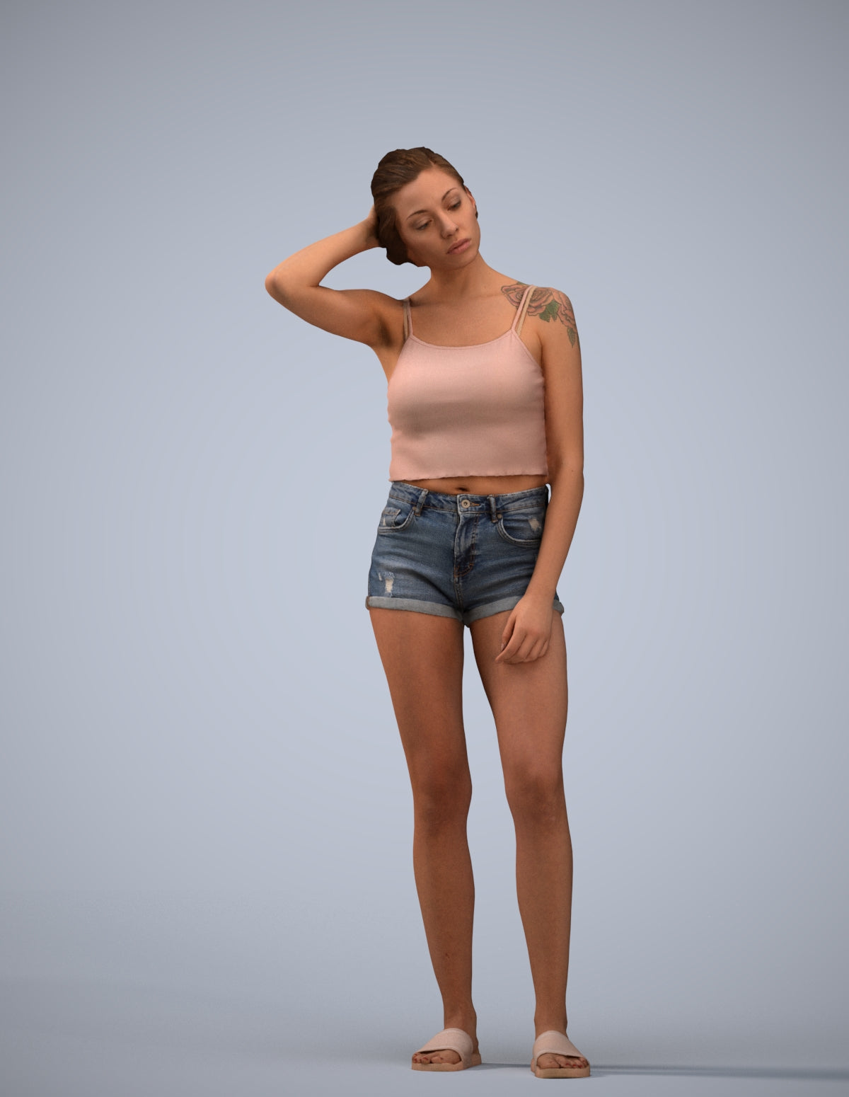 realistic 3D woman casual standing, scanned archviz people for Blender and 3ds Max
