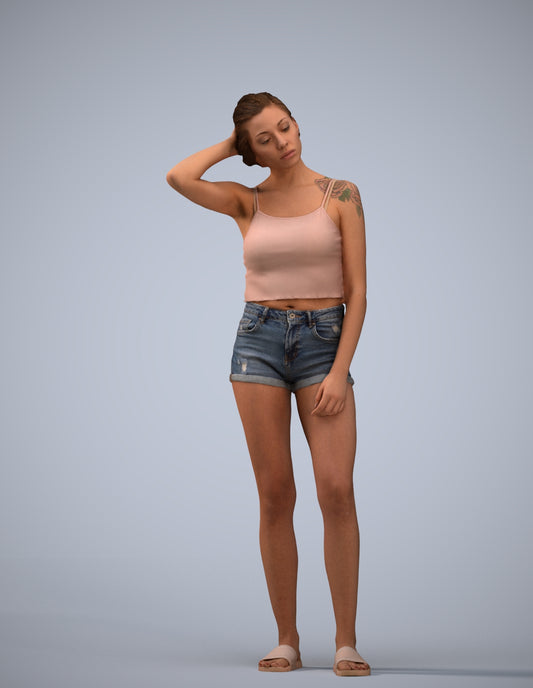 realistic 3D woman casual standing, scanned archviz people for Blender and 3ds Max