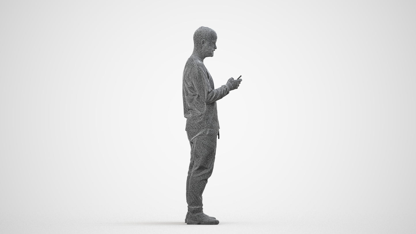 realistic 3D people man casual standing, render-ready for V-Ray and Corona, FBX OBJ, wireframe side view