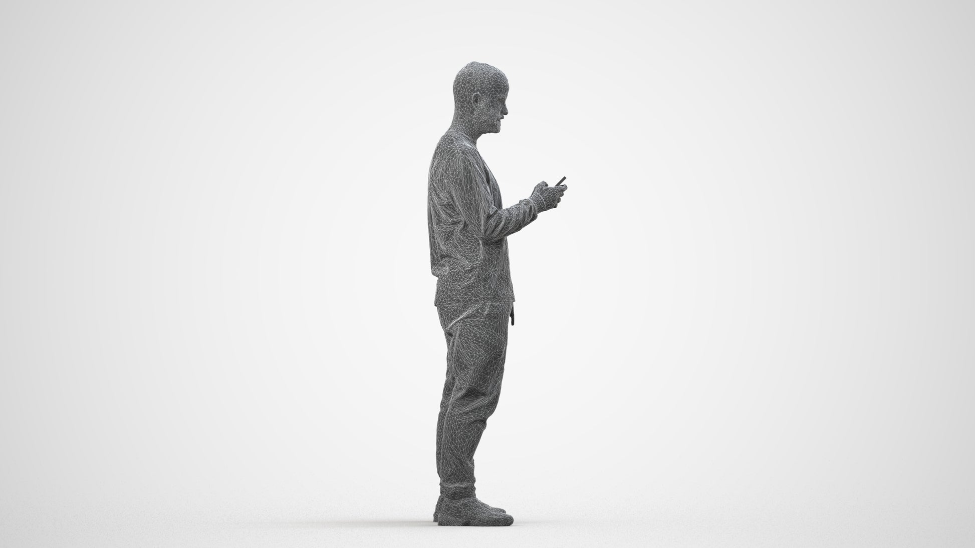 realistic 3D people man casual standing, render-ready for V-Ray and Corona, FBX OBJ, wireframe side view
