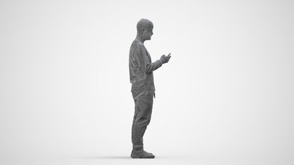 realistic 3D people man casual standing, render-ready for V-Ray and Corona, FBX OBJ, wireframe side view