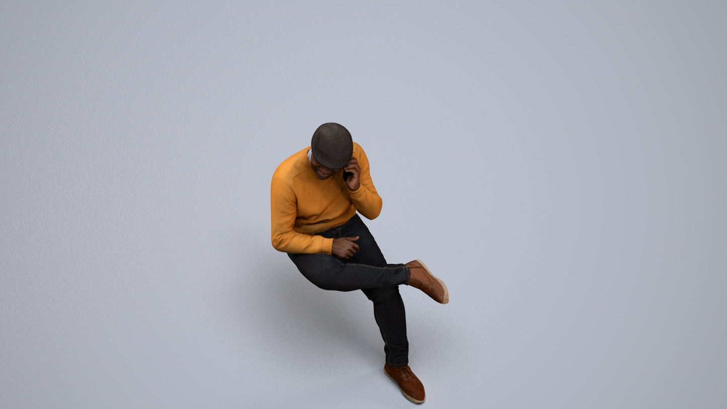 realistic 3D man casual sitting, scanned archviz people for Blender and 3ds Max, back view render
