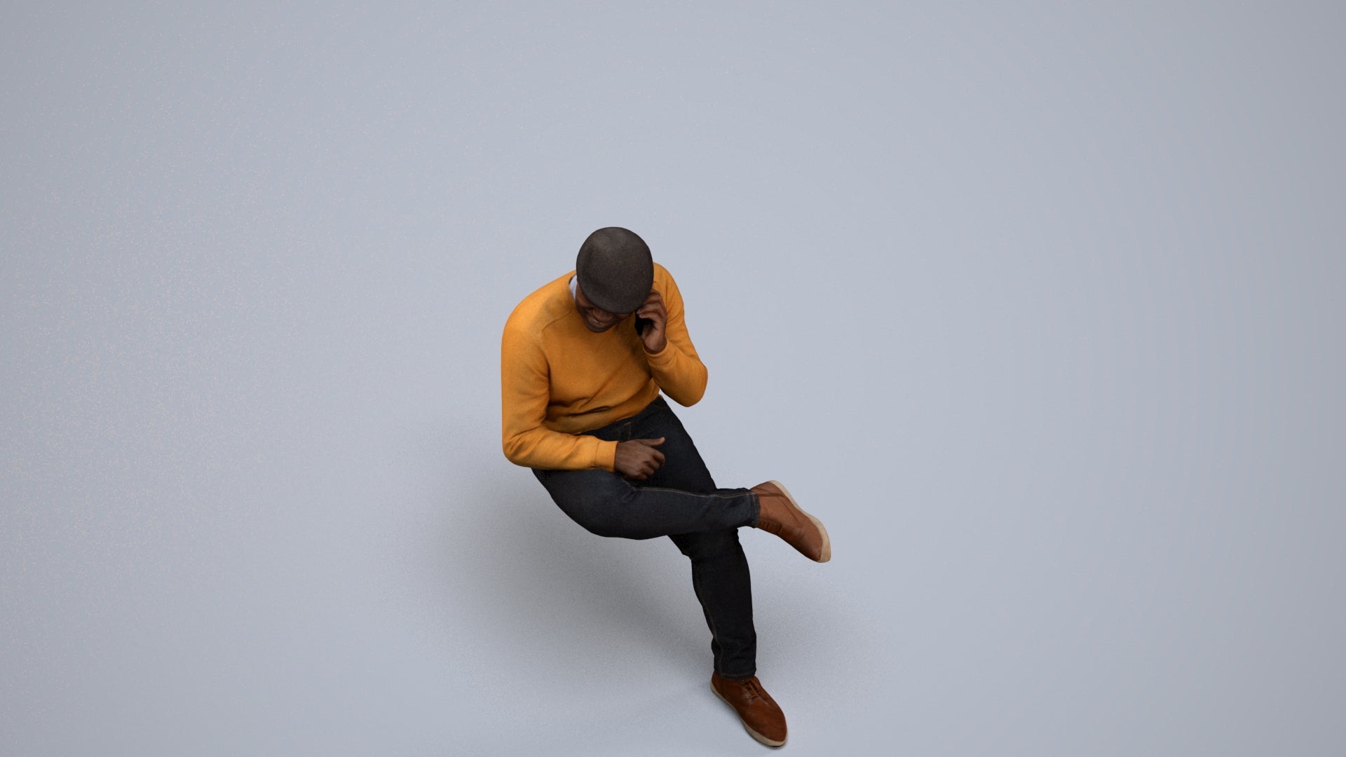 realistic 3D man casual sitting, scanned archviz people for Blender and 3ds Max, back view render