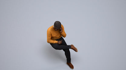 realistic 3D man casual sitting, scanned archviz people for Blender and 3ds Max, back view render