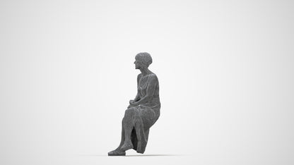 3D people model senior woman sitting, scanned human for 3ds Max rendering, wireframe back view