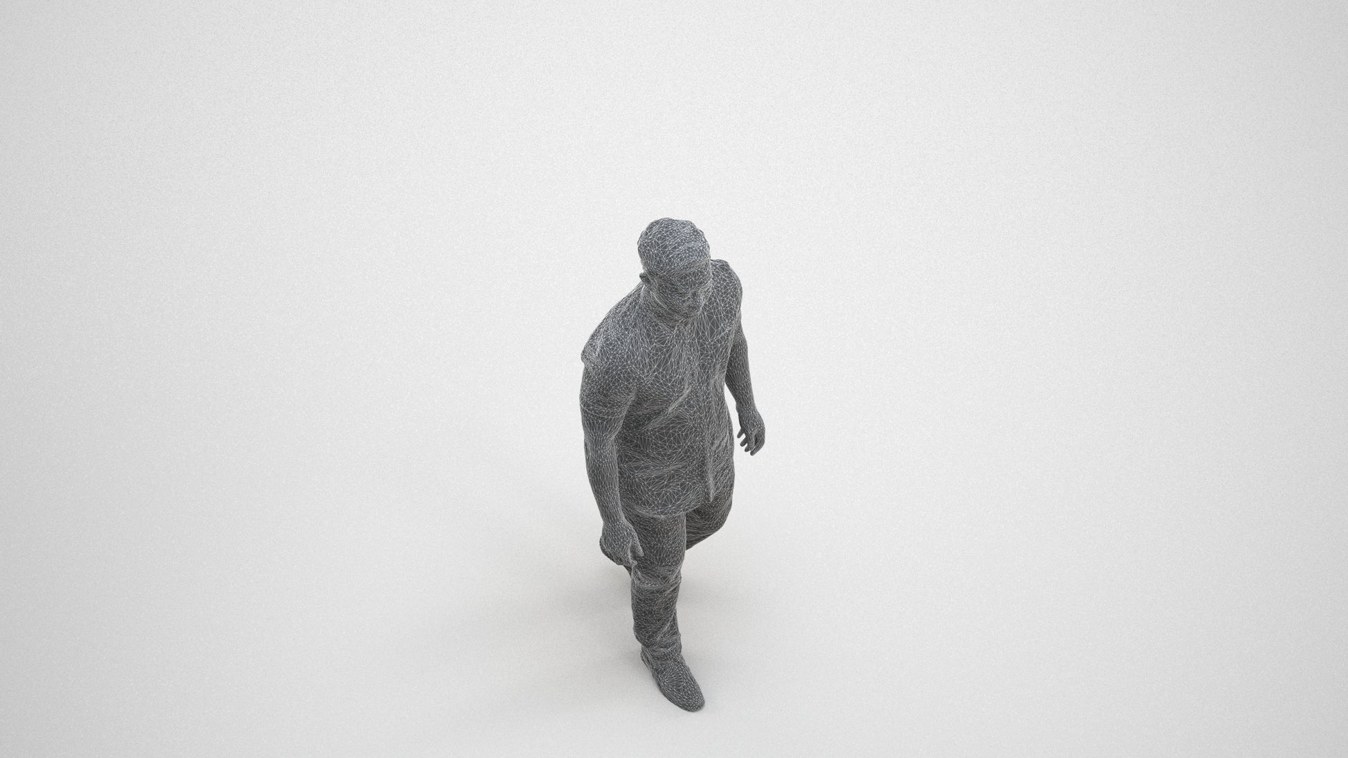 scanned 3D man casual walking, photogrammetry people for Enscape and V-Ray, wireframe three-quarter view