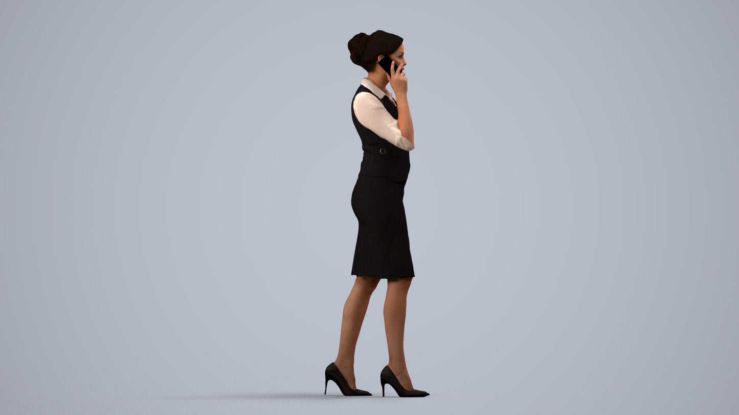 3D people model woman hospitality, scanned human for 3ds Max rendering, side view render