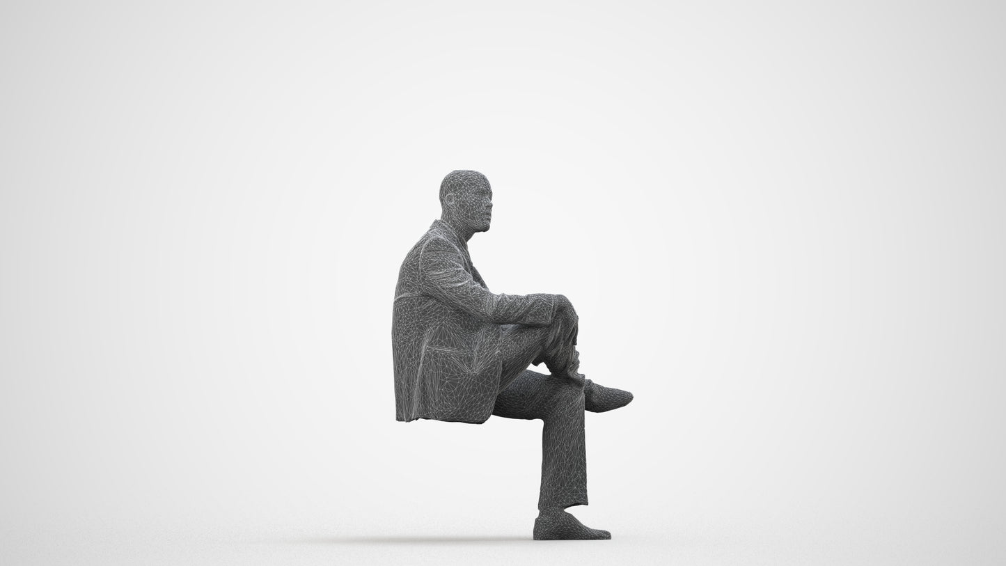 3D people model man business, scanned human for 3ds Max rendering, wireframe side view